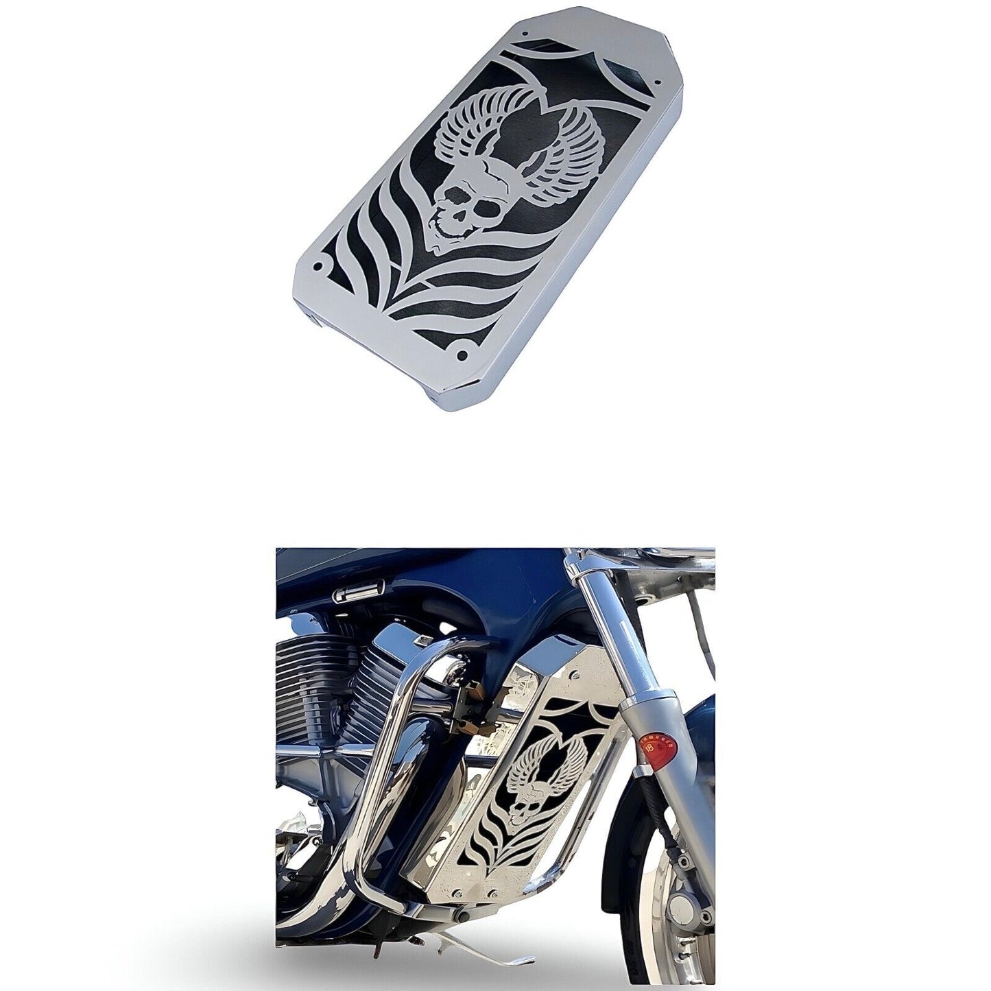 Stainless Steel Radiator Guard Cover for Suzuki VS800 Intruder | SKULL