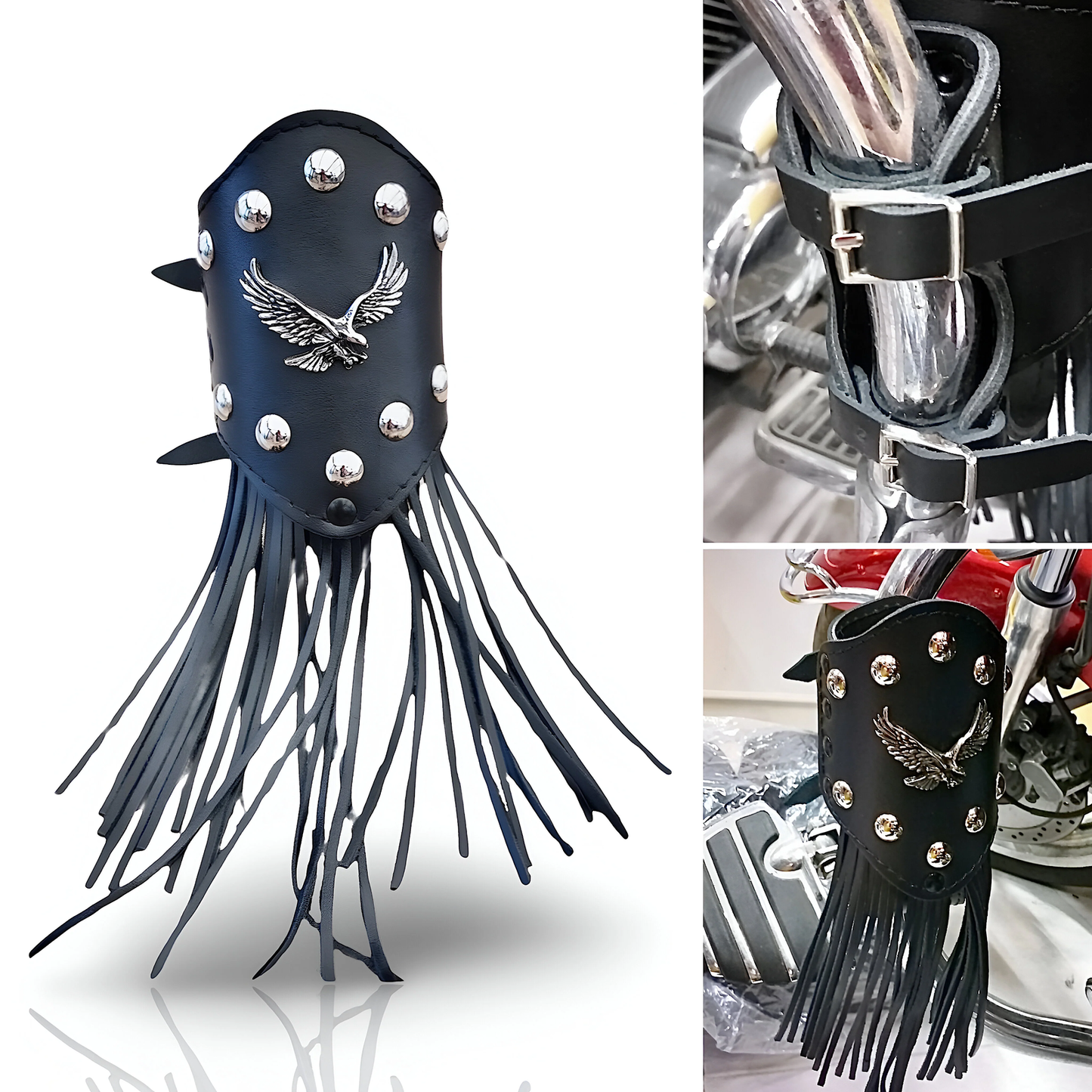 BMUK | Motorcycle leather drink bottle holder pouch case | EAGLE | FRINGES