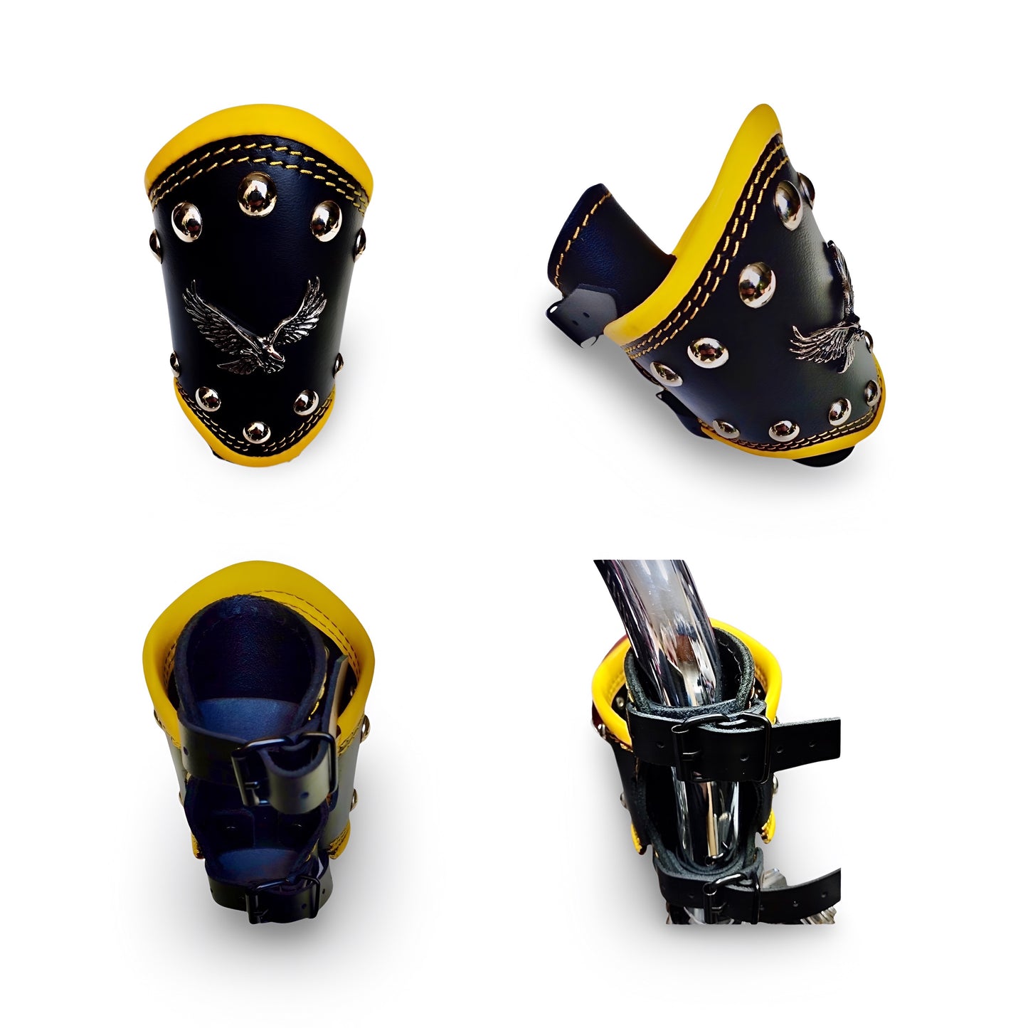 LEATHER DRINK BOTTLE HOLDER | YELLOW | EAGLE | RIVETS