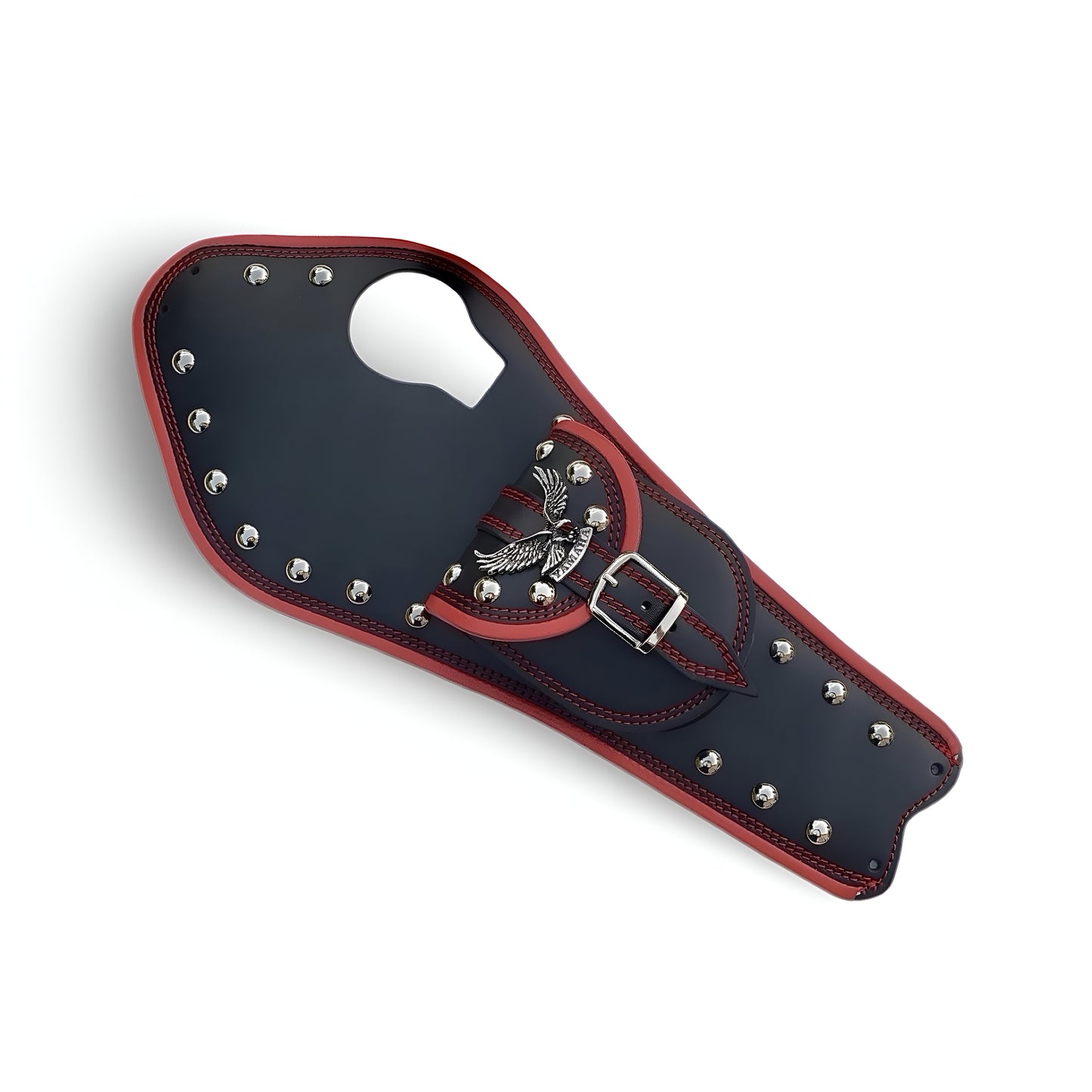 Enhance your cruiser motorcycle with this handcrafted leather tank belt, designed for style, protection, and functionality. A must-have for every cruiser rider!