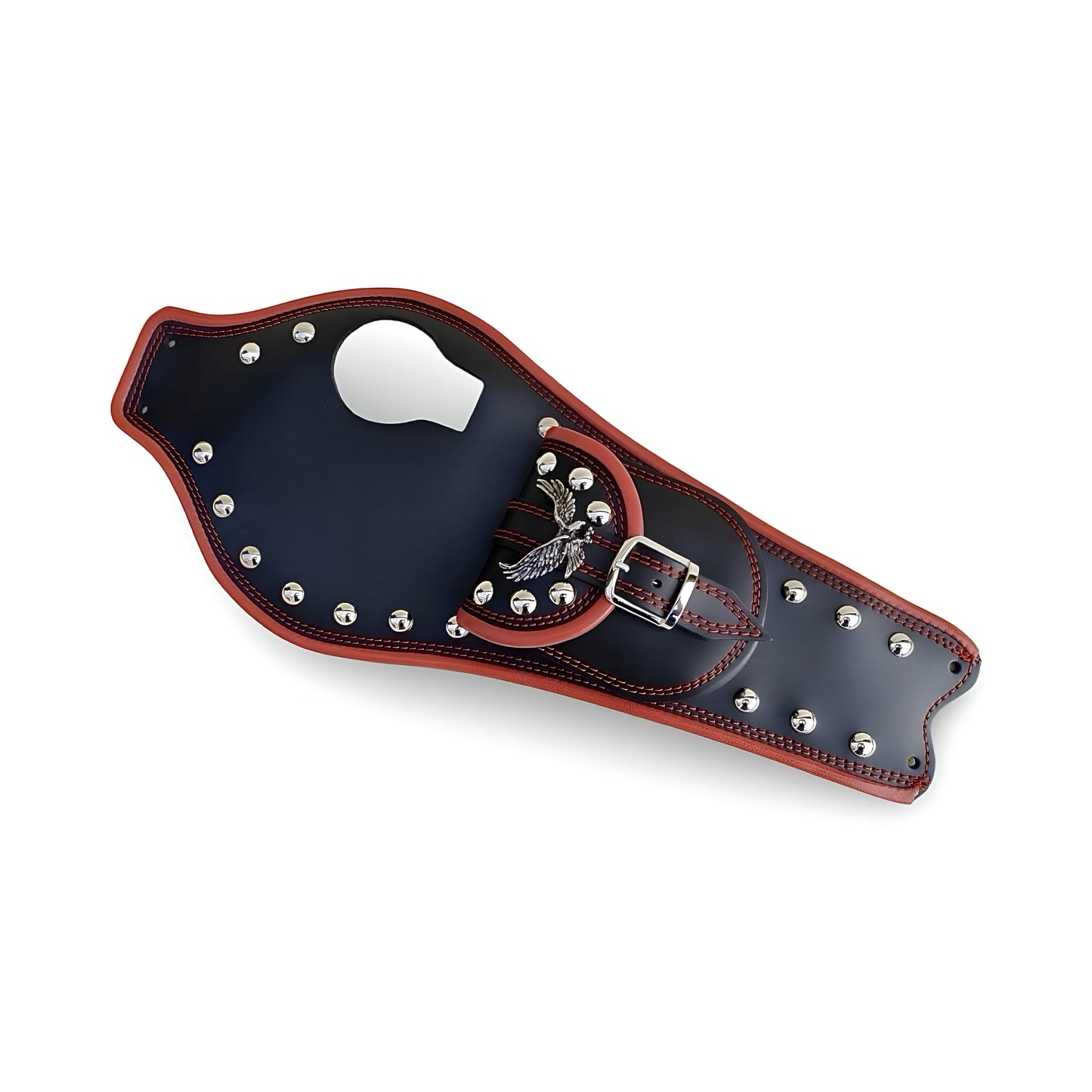 Enhance your cruiser motorcycle with this handcrafted leather tank belt, designed for style, protection, and functionality. A must-have for every cruiser rider!