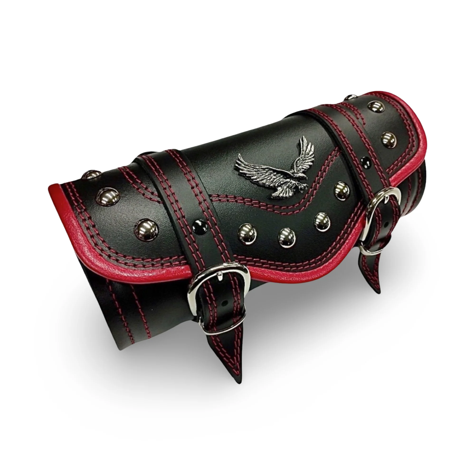 BMUK | Motorcycle leather handlebar tool roll fork bag case | RED | EAGLE