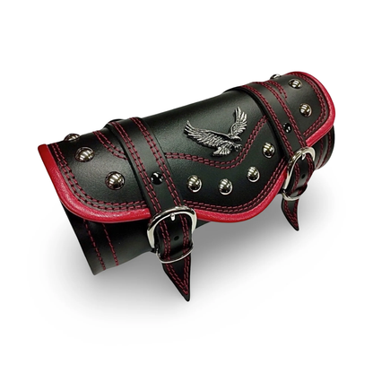 BMUK | Motorcycle leather handlebar tool roll fork bag case | RED | EAGLE