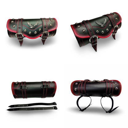 BMUK | Motorcycle leather handlebar tool roll fork bag case | RED | EAGLE