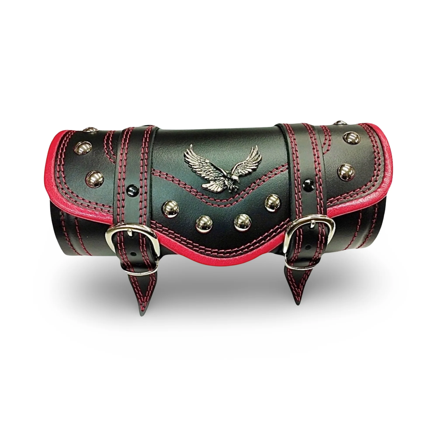 BMUK | Motorcycle leather handlebar tool roll fork bag case | RED | EAGLE