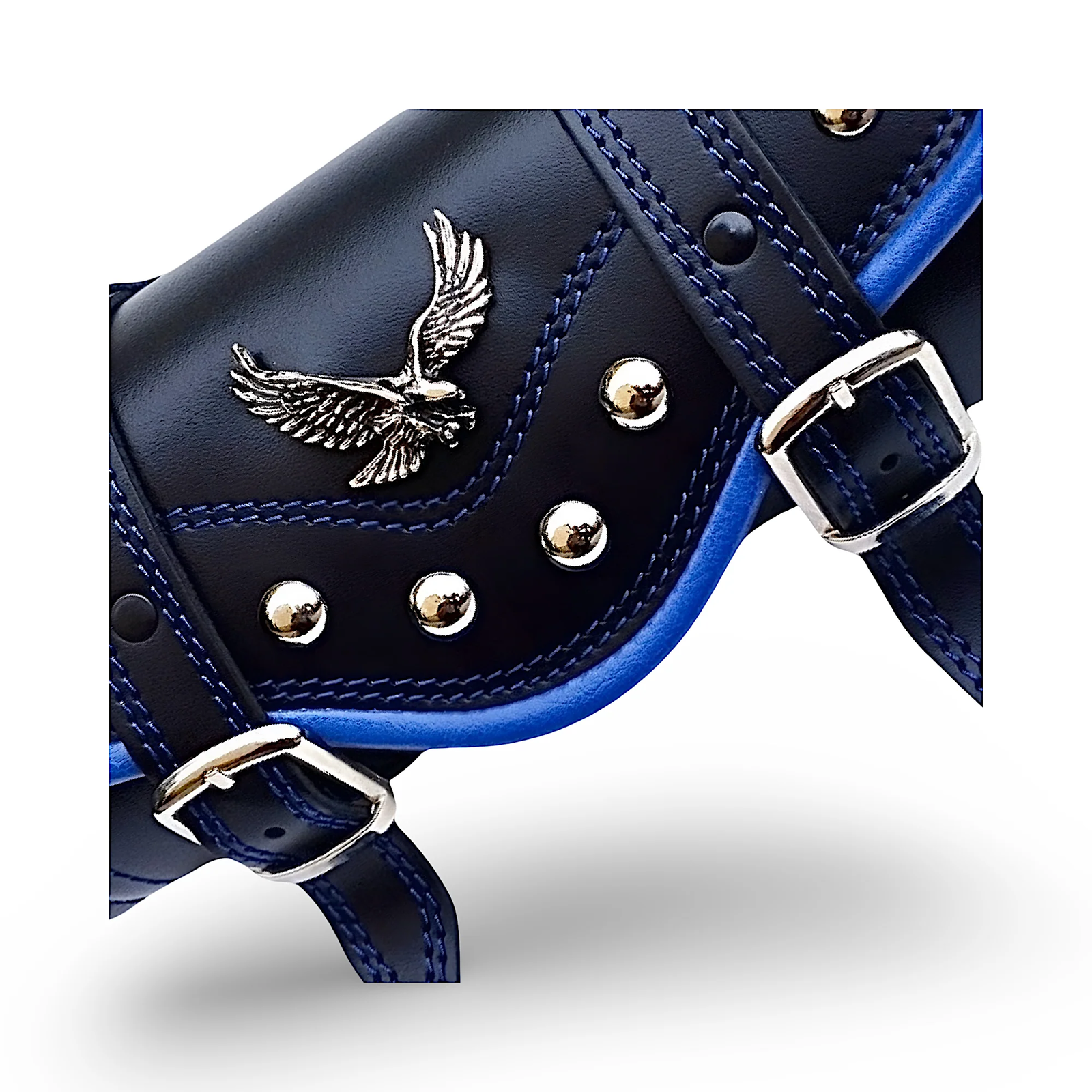 BMUK | Motorcycle leather handlebar tool roll fork bag case | BLUE | EAGLE