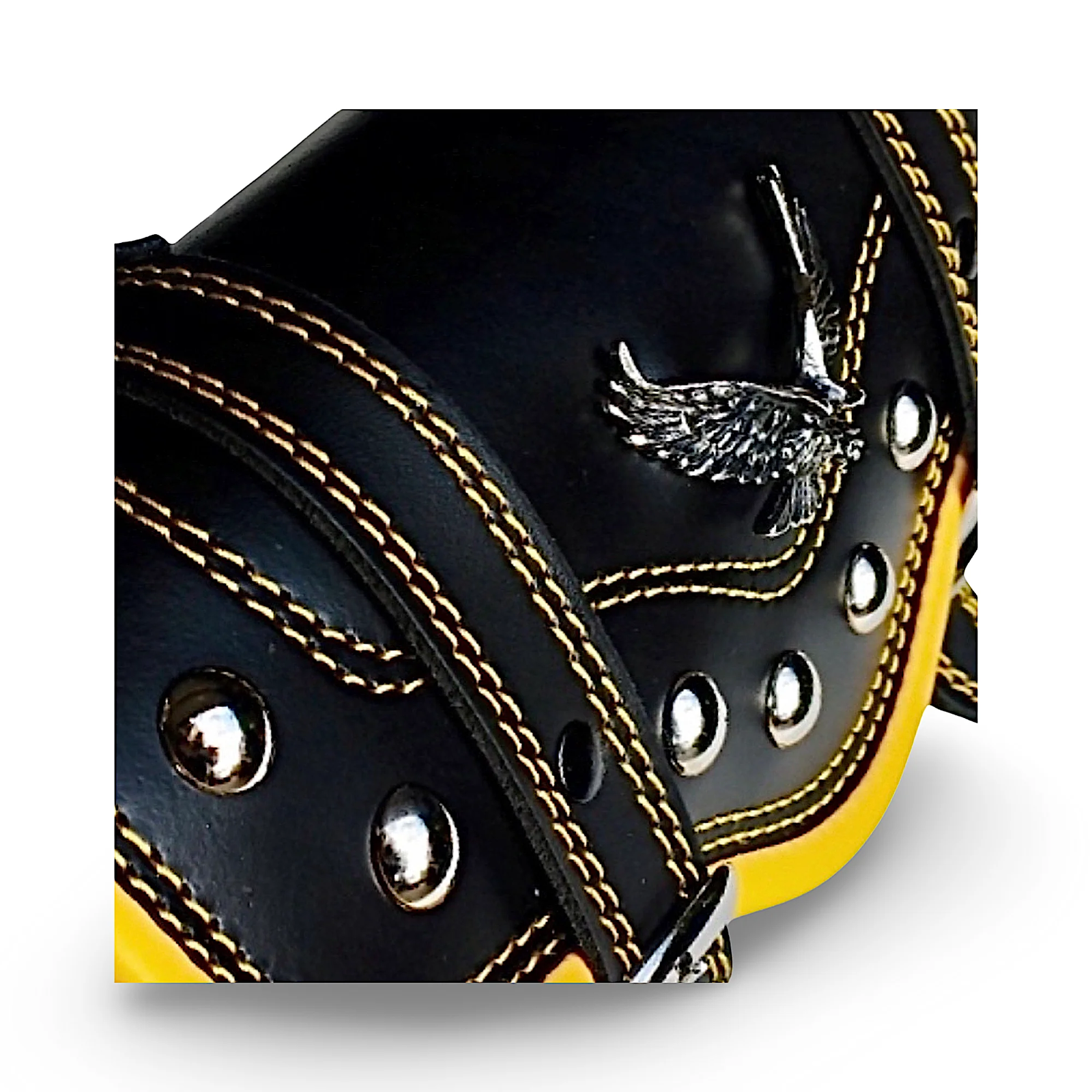 LEATHER HANDLEBAR TOOL ROLL BAG | YELLOW | EAGLE | RIVETS
