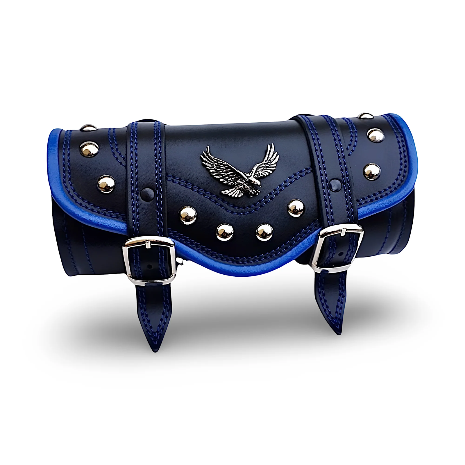 BMUK | Motorcycle leather handlebar tool roll fork bag case | BLUE | EAGLE