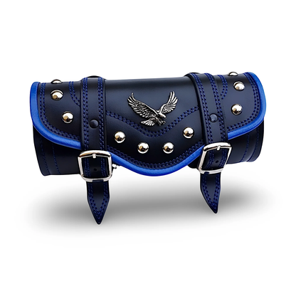 BMUK | Motorcycle leather handlebar tool roll fork bag case | BLUE | EAGLE