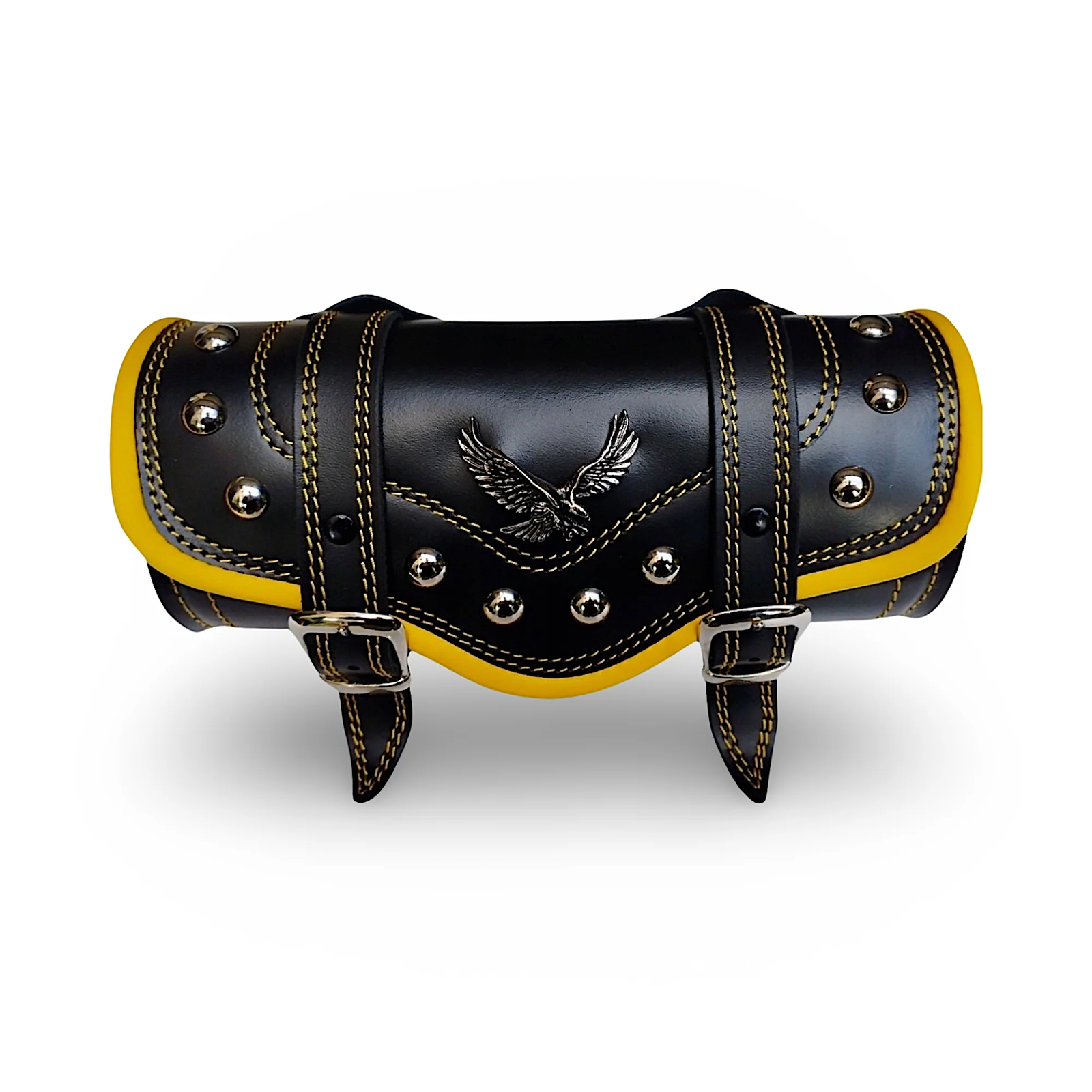 LEATHER HANDLEBAR TOOL ROLL BAG | YELLOW | EAGLE | RIVETS