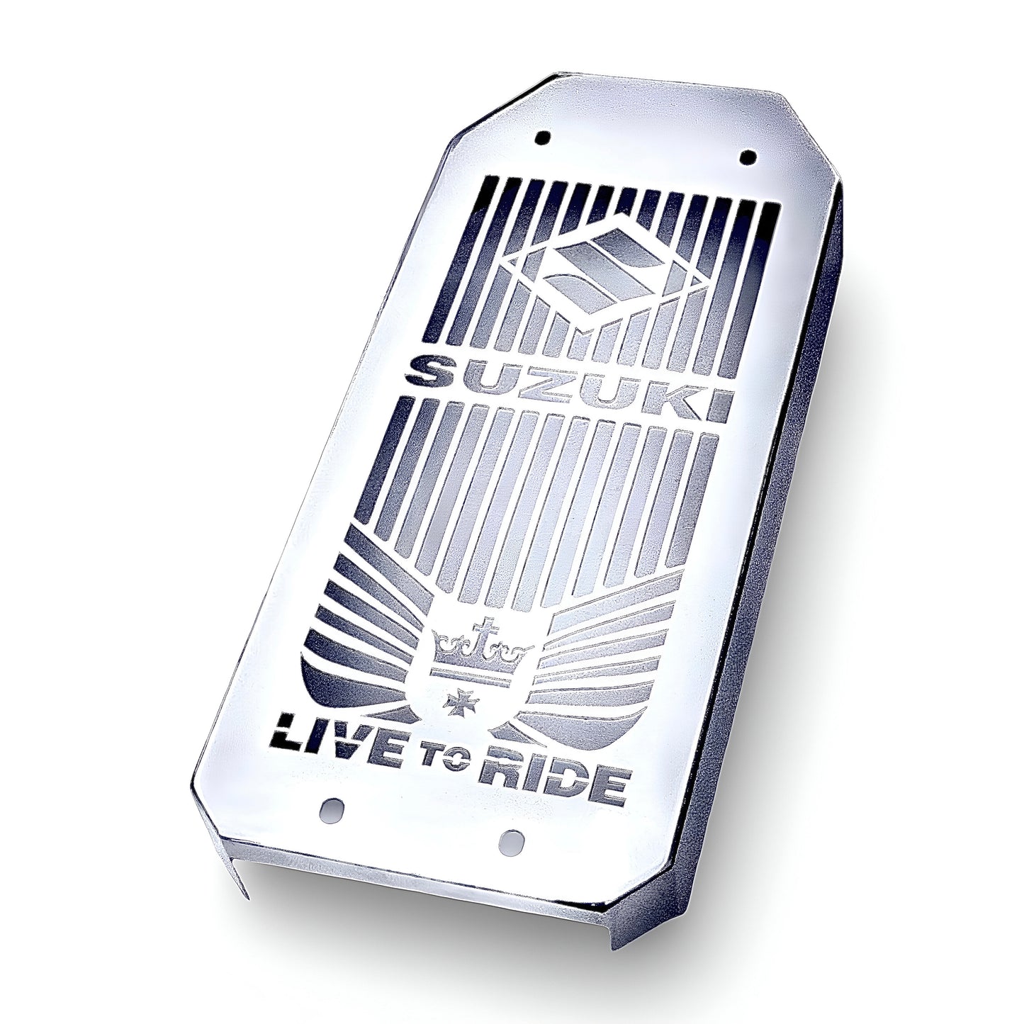 Polished Stainless Steel Radiator Guard Cover for Suzuki VS 800 Intruder | S50 Boulevard – High-quality protective cover with mirror-like finish, offering premium protection and precise fit for your bike's radiator - CROWN_01