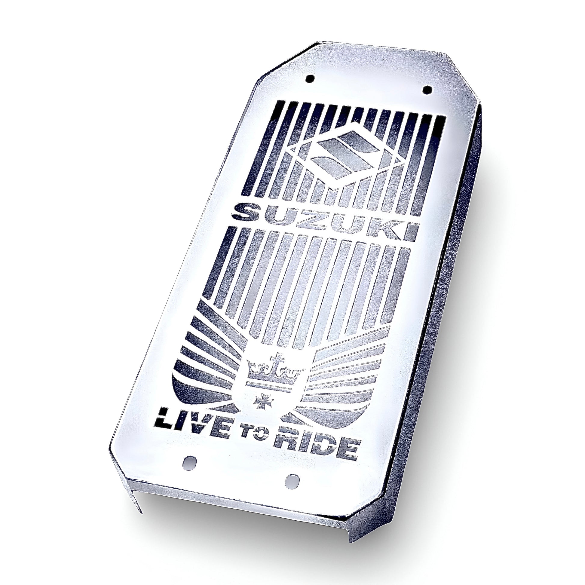 Polished Stainless Steel Radiator Guard Cover for Suzuki VS 800 Intruder | S50 Boulevard – High-quality protective cover with mirror-like finish, offering premium protection and precise fit for your bike's radiator - CROWN_01