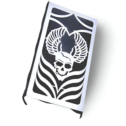 Polished Stainless Steel Radiator Guard Cover for Suzuki VZ 800 Marauder Desperado – High-quality protective cover with mirror-like finish, offering premium protection and precise fit for your bike's radiator. SKULL.