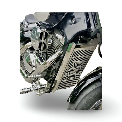 Polished Stainless Steel Radiator Guard Cover for Suzuki VZ 800 Marauder Desperado – High-quality protective cover with mirror-like finish, offering premium protection and precise fit for your bike's radiator...
