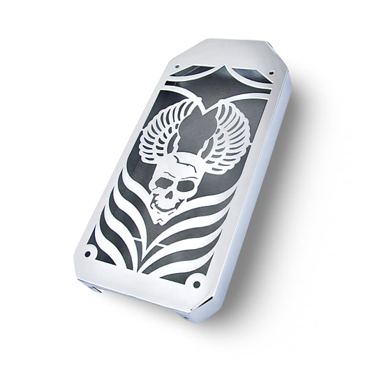 Polished Stainless Steel Radiator Guard Cover for Suzuki VZ 800 Marauder Desperado – High-quality protective cover with mirror-like finish, offering premium protection and precise fit for your bike's radiator. SKULL_1