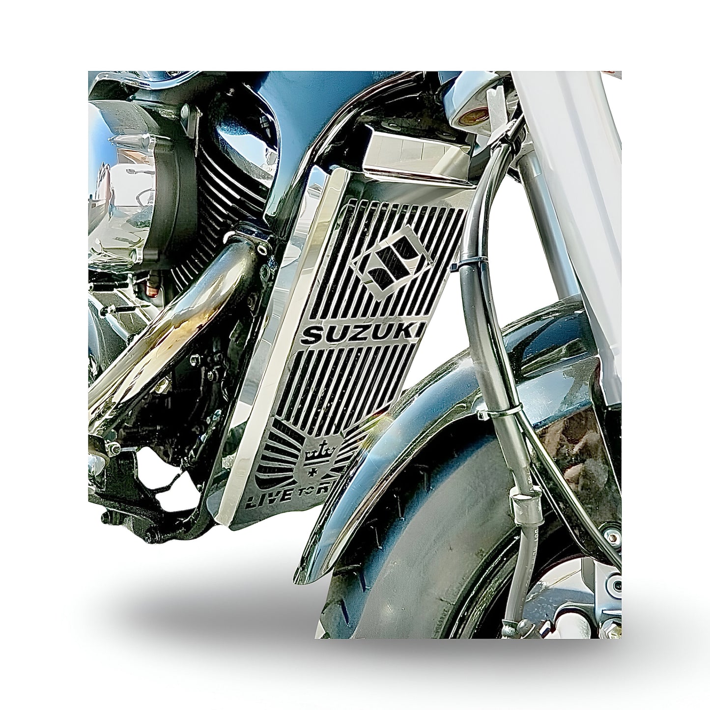 Polished Stainless Steel Radiator Guard Cover for Suzuki VL 800 Intruder | Volusia | C50 Boulevard (2001 - 2004) – Premium Protection and Precision Fit | CROWN